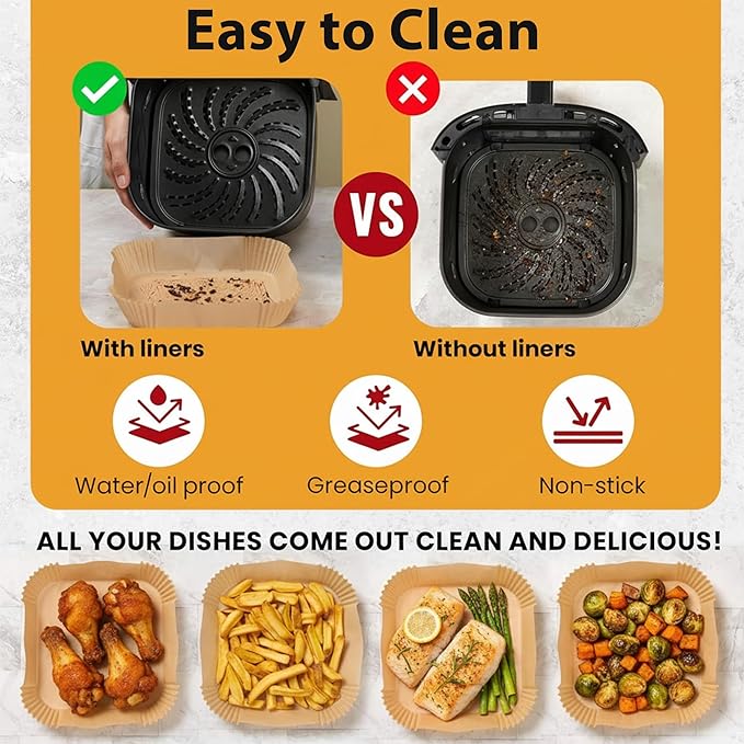 400 Pcs 8 Inch Square Air Fryer Paper Liners Disposable Parchment Liners Made of Unbleached Food Grade Paper for Non Stick Oil Proof Cooking in 5 to 8 QT Air Fryer Baskets