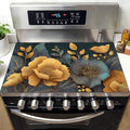 Luxury Floral Stove Top Covers for Electric Stove, 28.3 × 20.5 Inch Heat Resistant Cover, Gold and Navy Botanical Design, Decorative Electric Stove Cover Protector(flowers)