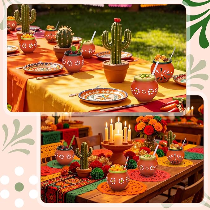 Gejoy 12 Pcs 3oz Cantaritos De Barro Shot Mini Clay Cups Jarritos De Barro Mexicanos Taco Cocktail Glasses for Tequila, Margaritas, Mojitos, Mojitos Cold Hot Drinks (Petal)