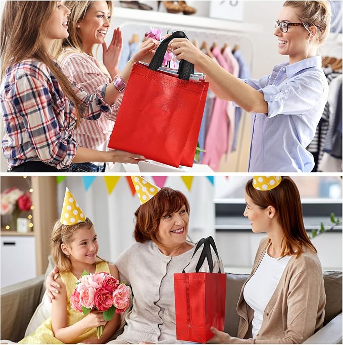 Eccliy Reusable Gift Bags Set Glossy Grocery Gift Tote Bag with Handle for Wedding, Bridal Shower, 4th of July, Summer Event(10 x 8 x 4.7 Inch,Colorful,80 Pcs)