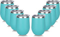 DOMICARE Stainless Steel Wine Tumbler Bulk with Lid, Personalized Insulated Tumblers Set, 12oz Travel Coffee Cups Pack of 8, Light Blue