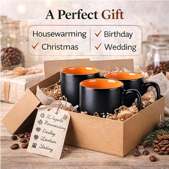 GBhome 16oz Coffee Mugs Set of 6, Large Ceramic Coffee Mugs for Man, Woman, Dad, Mom, Modern Coffee Mugs Set with handle for Tea/Latte/Cappuccino/Milk/Cocoa. Dishwasher&Microwave Safe,Orange