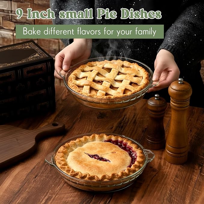 Uiifan 4 Pcs 9 Inches Mini Glass Pie Pan for Baking Clear Pie Plate with Handles Round Glass Dish for Baking and Serving, Snacks, Salads, Desserts