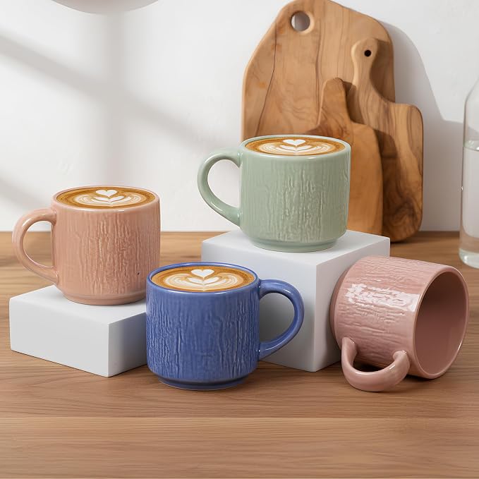 Servo Best Handmade Ceramic Coffee Mugs Set Of 4, 8Oz Comfortable Handle, Porcelain Mug for Latte, Tea, Cappuccino, Milk, Cocoa, Microwave & Dishwasher Safe, Cups for housewarming Gift set