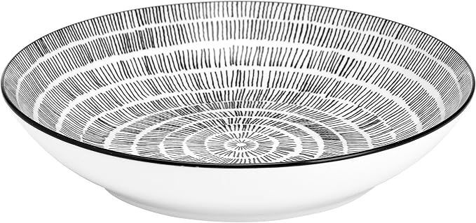 Pfaltzgraff Sketch Serenade Geometric 12 Piece Plates Bowls Dinnerware Set, Black and White