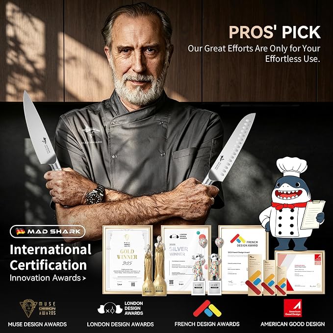 MAD SHARK Kitchen Knife Set, 5PCS Sharp Ultra Chef Knife Set, High Carbon Stainless Steel Knives Set with Ergonomic Handle, Professional Kitchen Knives Sets, Gift Box Packaging