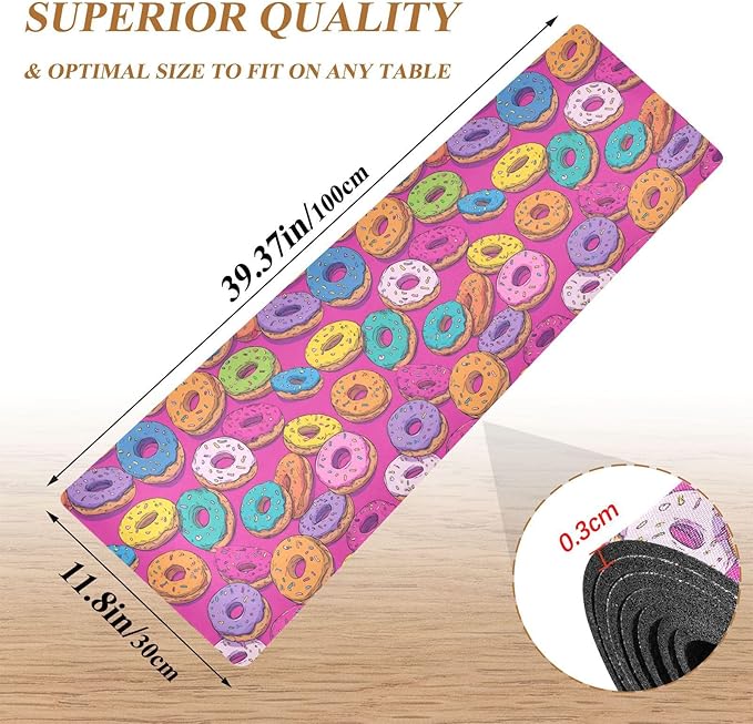 2-in-1 Table Runner Trivet for Hot Dishes Heat Resistant Hot Plate Mat Pad 39x12 Inch Waterproof Table Protector Trivets for Countertop Non Slip Decorative Cute Donuts Colorful