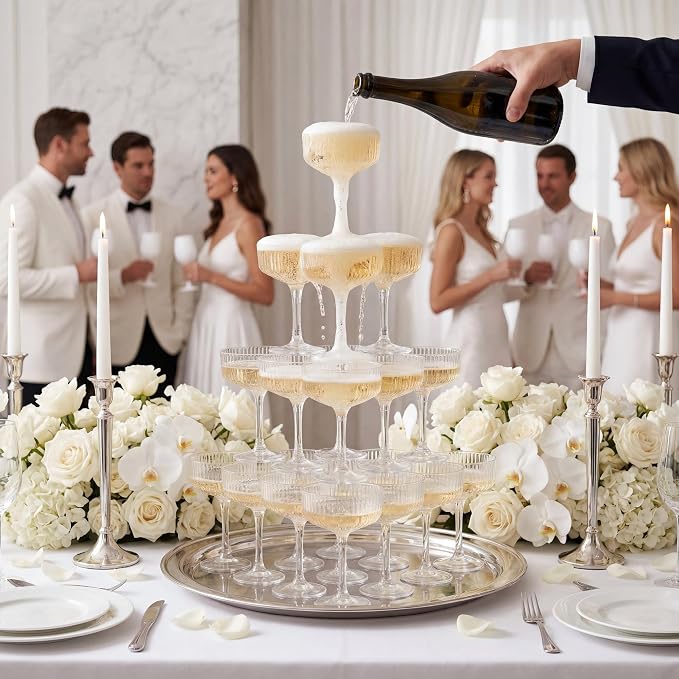 Ronasip 20 Pack 7oz Plastic Champagne Flutes - Clear Acrylic Champagne Glasses for Champagne Tower, Unbreakable Reusable Coupe Glasses for Wedding, Bridal Shower, Toasting & Party