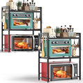 NETEL 2 Pcs Expandable Microwave Stand,3 Tier Metal Kitchen Countertop Organizer Shelves with 8 Hooks,Bakers Rack,Microwave Shelf,Microwave Oven Rack,110lbs Weight Capacity,Black