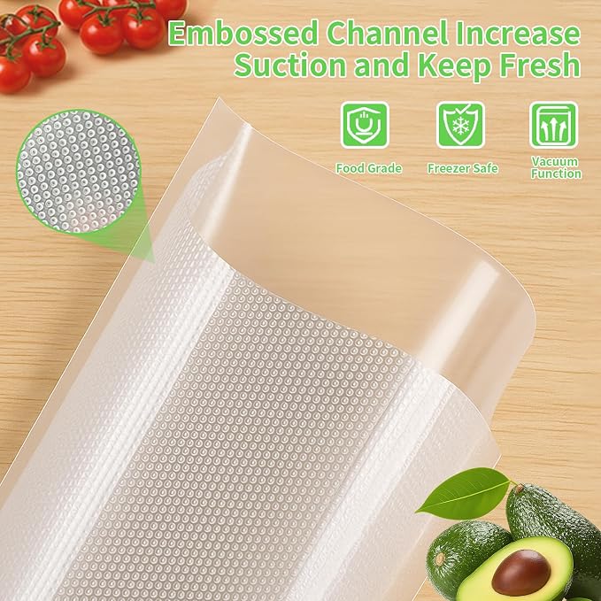 MakMeFre 300 Quart Size 8" x 12" Vacuum Sealer Bags with BPA Free and Heavy Duty,Great for Food Storage Vaccume Sealer PreCut Bag