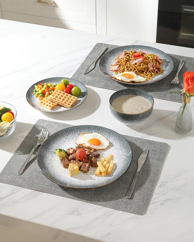 Sweejar Dinnerware Sets Service for 4, 12 pcs Porcelain Plates and Bowls for Kitchen, Housewaring Gift, Chip and Scratch Resistant Dish Set, Handmade Dishwasher and Microwave Safe Plate Set, LightGray