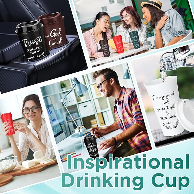 Skylety 60 Pack Bulk Christian Gifts for Men Women 16oz Reusable Bible Verse Tumbler Plastic Coffee Cup with Lid Inspirational Religious Church Gift for Teacher Graduation Party Favor (Classic Color)