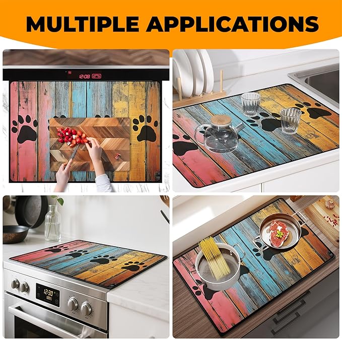 Heat-Resistant Glass Stove Top Cover with Anti-Slip Rubber Coating – Electric Stove Protector, Scratch-Resistant, Expands Counter Space, Stylish Kitchen Decor (Dog Paw Print)