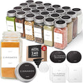Glass Spice Jars with Labels with Metal Lids and Shakers Minimalist 24 Pack Set, 4oz Small Clear Empty Spice Bottles Seasoning Containers with Label Organizer Square Herb Seasoning Jars for Kitchen