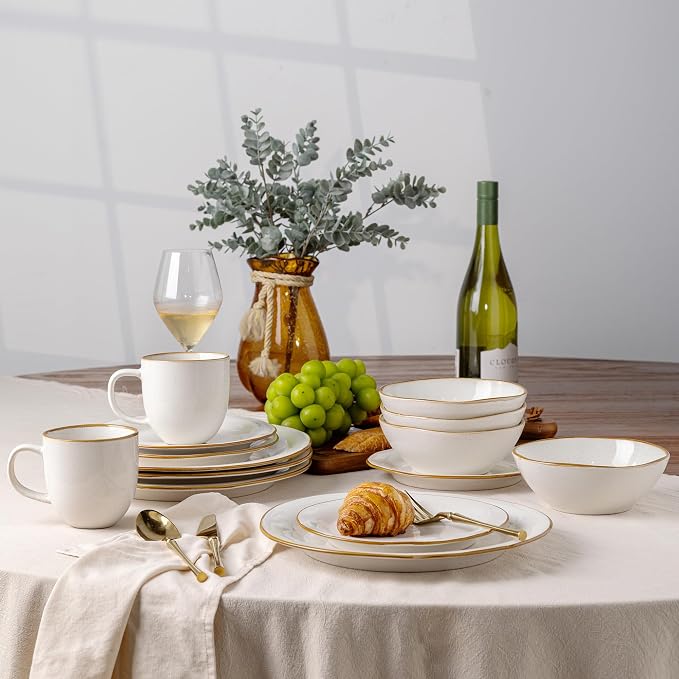 AmorArc Ceramic Dinnerware Sets, Handmade Stoneware Reactive Glaze Plates and Bowls Set, Scratch Resistant | Dishwasher & Microwave Safe, Service for 4 (12pc)