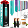 Zulay Kitchen Powerful Milk Frother AA Batteries Included – Ultra Fast Handheld Drink Mixer with Stainless Steel Whisk Stirrer for Coffee, Protein, Matcha & More, Frother Wand Electric Frothmate Aqua