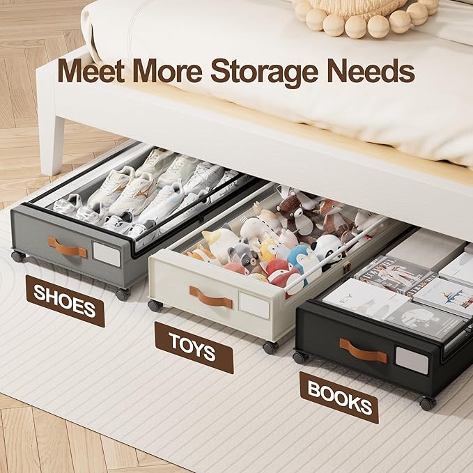LAMU Under Bed Storage with Wheels 2 Pack & 2 Pack Bathroom Organizers and Storage