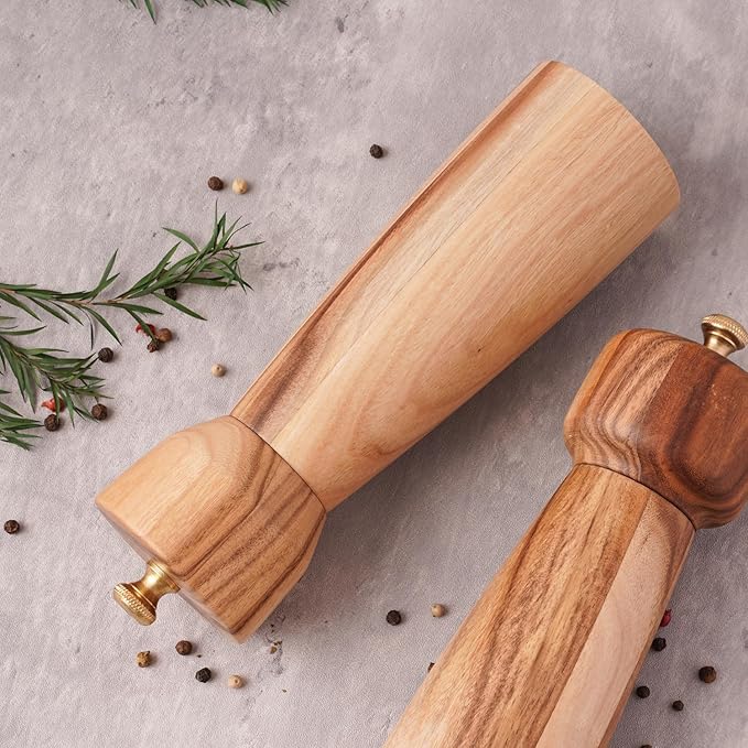 Pepper Grinder, Pepper Mill with Adjustable Stainless Steel, Acacia Wood, 20.5 cm/8 inch Height, Bottom Dia: 6 cm/2.36 inch (Tray is NOT Included)