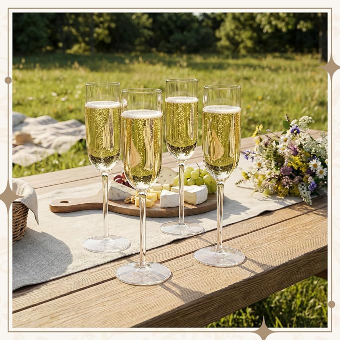 Plastic Champagne Flutes Set, 6oz Unbreakable Champagne Glasses Bulk, Shatterproof Reusable Mimosa Prosecco Sparkling Wine Cups for Wedding Party (Clear, 10pcs)
