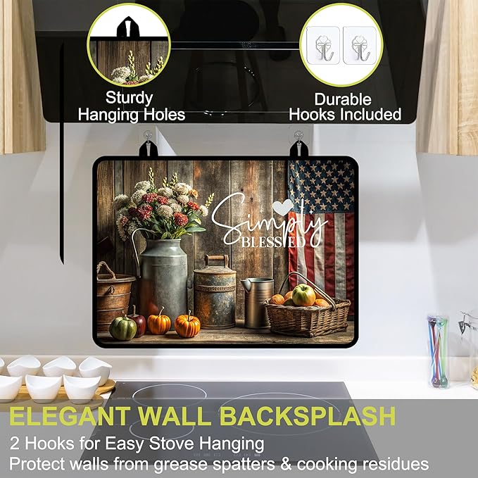 Glass Stove top Cover 28"x 20", Stove Top Covers for Electric Stove, Flat Range Mat for Glass Cooktop, Kitchen Heat-Resistant Protector Non-Slip Drying Mat (Simply Blessed Rustic Items)