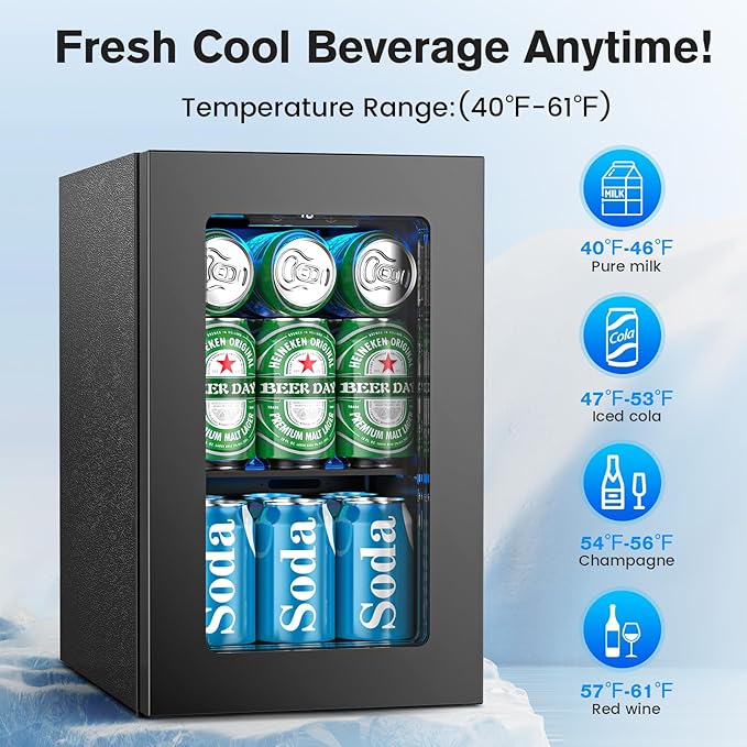 Electactic 24 Cans Beverage Refrigerator Cooler, Mini Fridge Countertop Drink Cooler for Soda, Canned Beer, Adjustable Digital Temperature Control for Home Dorm Office, Black