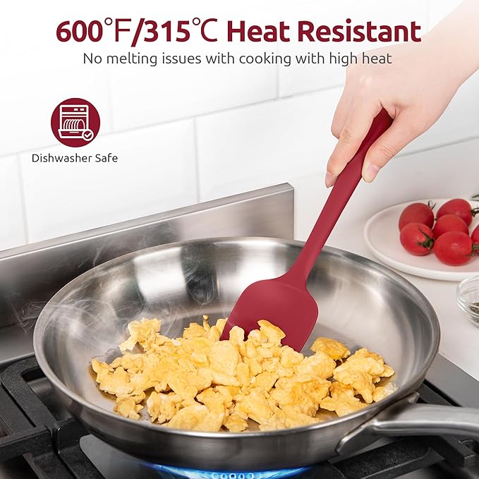 U-Taste 18/8 Stainless Steel Measuring Cups and Spoons Set of 10 and 600ºF Heat Resistat Silicone Flexible Baking Spoon Spatula & Cooking Scoop Spoonula (Red)