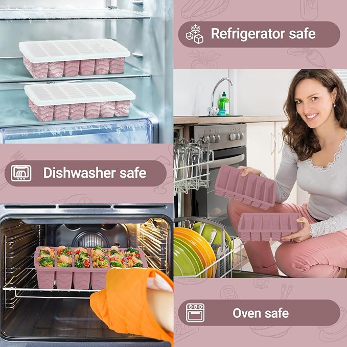 1/2 Cup Silicone Freezer Molds with Lid, 2-Pack Silicone Freezer Trays for Soup, Sauce & Broth – Meal Prep Containers, Large Ice Cube Tray, Oven & Dishwasher Safe