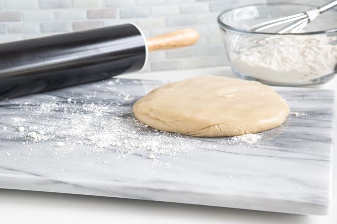 Fox Run Marble Pastry Board, 16" x 20" Natural White Marble Dough Board | Large Marble Board | Baking Essential | Perfect for Dough & Pastries | Marble Charcuterie Board | Naturally Cool & Nonstick