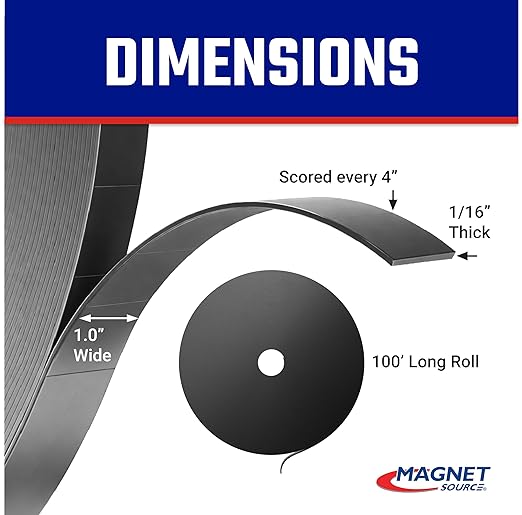 Master Magnetics ZGN40S4.0 Flexible Magnet Strip, Plain, No Laminate, 1/16" Thick, 1" Height, 100 Feet Scored Every 4", 1 Roll with 297-1" x 4" Pieces