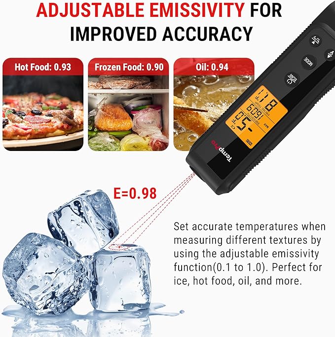 TempPro 2-in-1 Instant Read Thermometer for Cooking, Infrared Thermometer with Meat Probe, Non-Contact Laser Meat Thermometer for Griddle Grill Pizza Oven, Black (Previously ThermoPro)