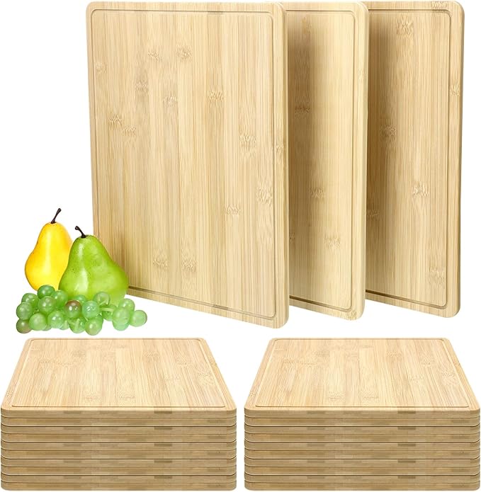 Eaasty 10 Pieces Bamboo Cutting Boards Set Bamboo Chopping Board Bulk Wooden Cutting Thick Sturdy Chopping with Juice Groove for Kitchen Meat Cheese and Vegetables Heavy Duty Serving Tray