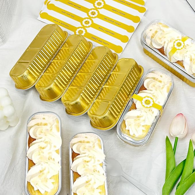 100Pack Gold Mini Cake Pans With Lids, 6.8 Oz Loaf Pans With Lids, Baking Cups Muffin Tins,Disposable Baking Pans Holders For Brownie Cake Bread