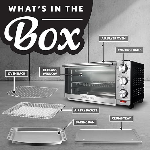 Gourmia Air Fryer Toaster Combo - 6-in-1 Multi-function Countertop Oven Adjustable Temperature & Timer, Fry Basket, Baking Pan, Oven Rack & Pullout Crumb Tray, Stainless Steel