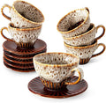 2 oz Espresso Cups Set of 6, Ceramic Cappuccino Cups with Saucers, Stackable Coffee Cup for Macchiato, Single shot, Tea, Coffee Lover Gifts, Glazed White