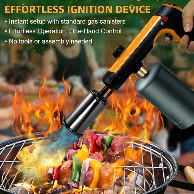 Powerful Propane Torch with One-Touch Max Fire, Adjustable Kitchen Torch with Safety Lock, Flamethrower, Blow Torch Gun for Grill, BBQ, Sous Vide, Campfire Starter (Tank Not Included)