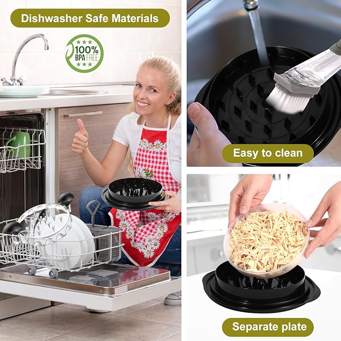 2025 Model Chicken Shredder – Separate Plate, Automatic Soap Dispenser Cleaning Brush, Anti-Slip – Large 9.8” Chicken Breast Meat Shredder, Chicken Shredder Tool Twist, Dishwasher Safe, BPA Free
