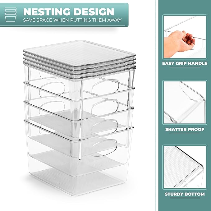 Sorbus Medium Plastic Storage Bins with Lids - Kitchen, Pantry, Refrigerator Organizer Bins - Clear, 2 Pack
