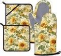 Sunflower Oven Mitts and Pot Holders Sets 4Pcs Silicone Non-Slip Mitts Heat Resistant Gloves Hot Pads for Kitchen Cooking Baking Grilling BBQ