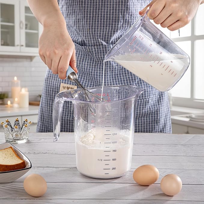 DaYammi Measuring Cups 2-Piece, Unbreakable Food-Grade Plastic Measuring Cup for Dishwasher, 4-Cup Nesting Liquid Measuring Cups for Prepping, Baking, Cooking, Readable Markings, Clear