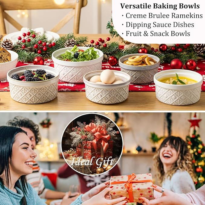 16 oz Creme Brulee Ramekins Oven Safe, Small Souffle Ramekin with lid, Mini Porcelain Ramekins Set with Covers, Small Ceramic Baking Dish Set of 4