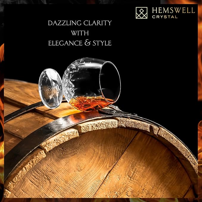 Brandy Snifter Cognac Glass - European Crystal Small Balloon Snifter for Scotch Whisky Bourbon - Elegant 8.5oz Wicklow Cut Design | for Spirits Tasting - Small European Hand Cut Crystal 8.5oz Wicklow Design