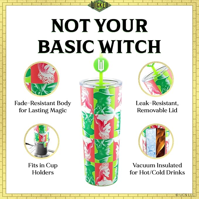 Dragon Glassware Wicked 24 oz Vacuum Insulated Tumbler with Lid and Straw - Tumbler Cup with 2 Straws - Stainless Steel Tumbler with Straw Topper for Water, Iced Tea - Portraits