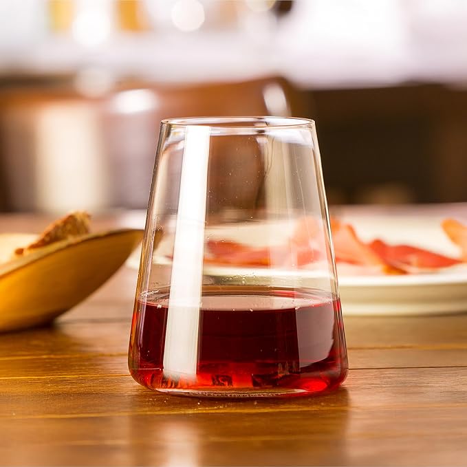 Stölzle Lausitz Stemless Red Wine Glass Power Set of 6, 17.5 oz – Modern Stemless Wine Glasses for Maximum Aroma – Flat Red Wine Glasses in Crystal Glass–Dishwasher & Break-Resistant, Made in Germany