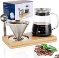 Aquach 28oz Pour Over Coffee Maker Set, Glass Carafe with Reusable Filter | Dishwasher Safe, Sharing Capacity, 304 Stainless Filter, Borosilicate Glass, Plastic Free Brewer