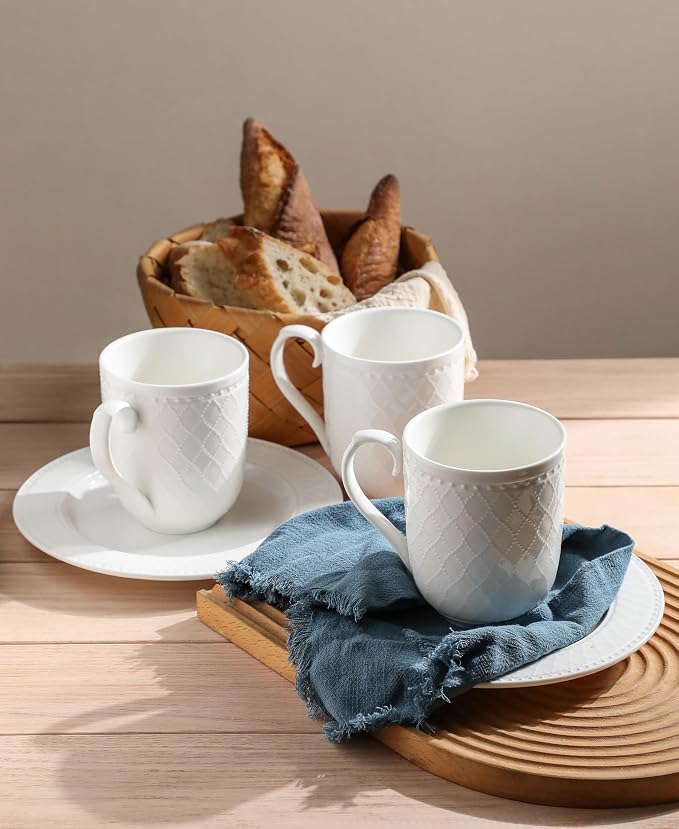 Kanwone Coffee Mugs 16oz, Ceramic Mugs Set, Porcelain Cups with Handle for Latte, Hot Tea, Cappuccino, Mocha, Cocoa, Housewarming Wedding Gift, Microwave and Dishwasher Safe, Set of 4, White