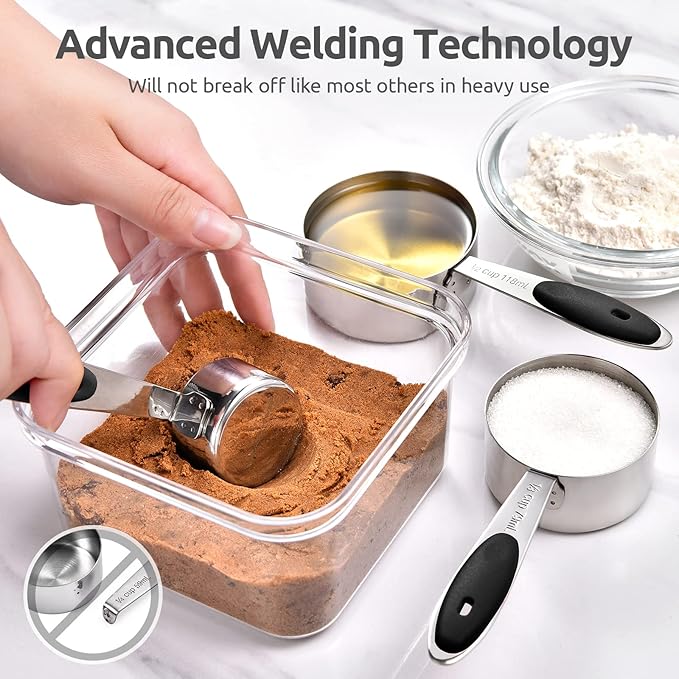 U-Taste 18/8 Stainless Steel Measuring Cups and Spoons Set of 12 and 12.6in Stainless Steel Danish Dough Whisk (Black)