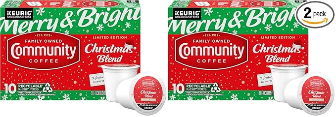 Community Coffee Christmas Blend, 10 Count Coffee Pods, Medium Roast, Compatible with Keurig 2.0 K-Cup Brewers, 10 Count (Pack of 2)