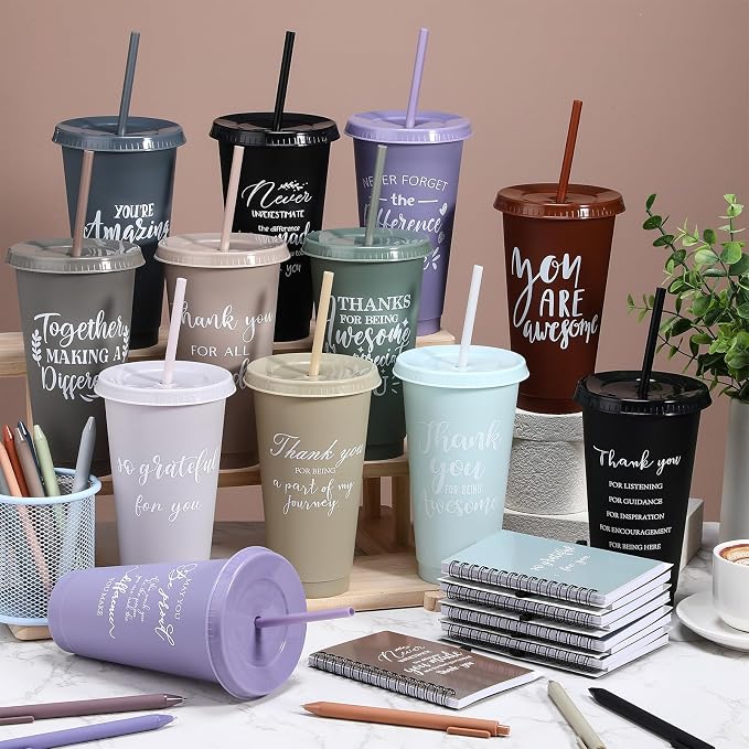 Shellwei 36 Pcs Employee Appreciation Gifts Bulk 24 oz Thank You Tumbler with Lid and Straw Mini Spiral Notebooks and Pens Appreciation Gifts for Team Employee Coworkers Teacher (Awesome)