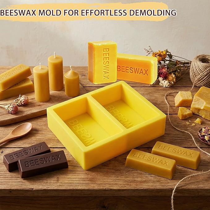 Beeswax Molds Silicone Makes 2 x 1 lb Blocks with “Beeswax” Embossed – Reusable Silicone Mold for Beeswax and Candle Making, Easy Release for DIY Soap, Wax Melts, Wax Crafting