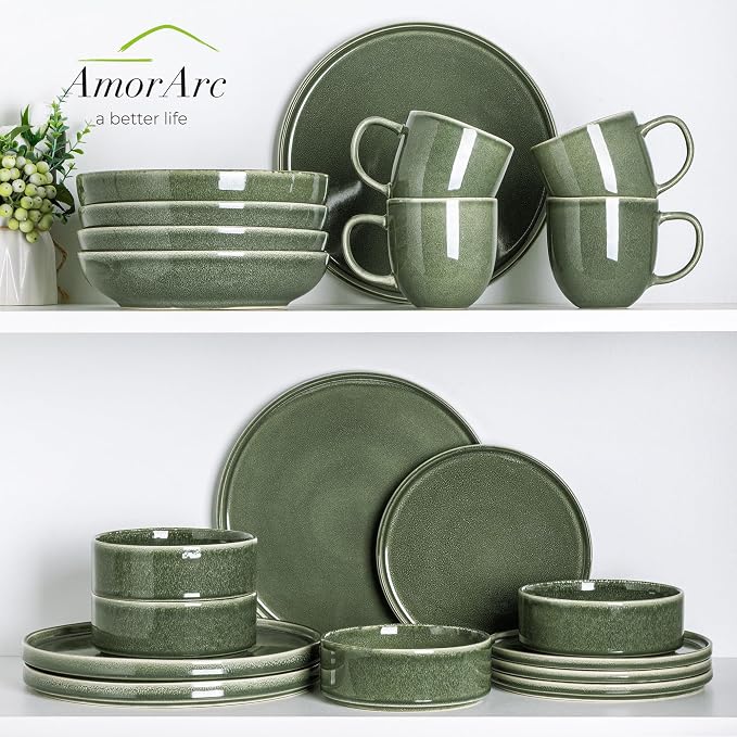 AmorArc Ceramic Dinnerware Sets, Handmade Reactive Glaze Stoneware Plates and Bowls Sets,Highly Chip and Crack Resistant | Dishwasher & Microwave Safe Dishes Set, Service for 4 (12pc)